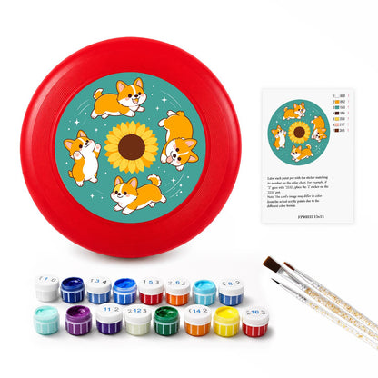 Corgis and Sunflower (Paint by Numbers Flying Disc)