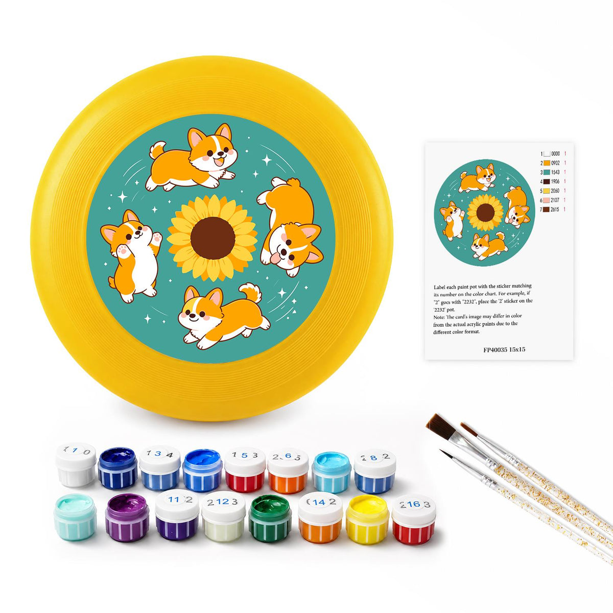 Corgis and Sunflower (Paint by Numbers Flying Disc)