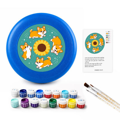 Corgis and Sunflower (Paint by Numbers Flying Disc)