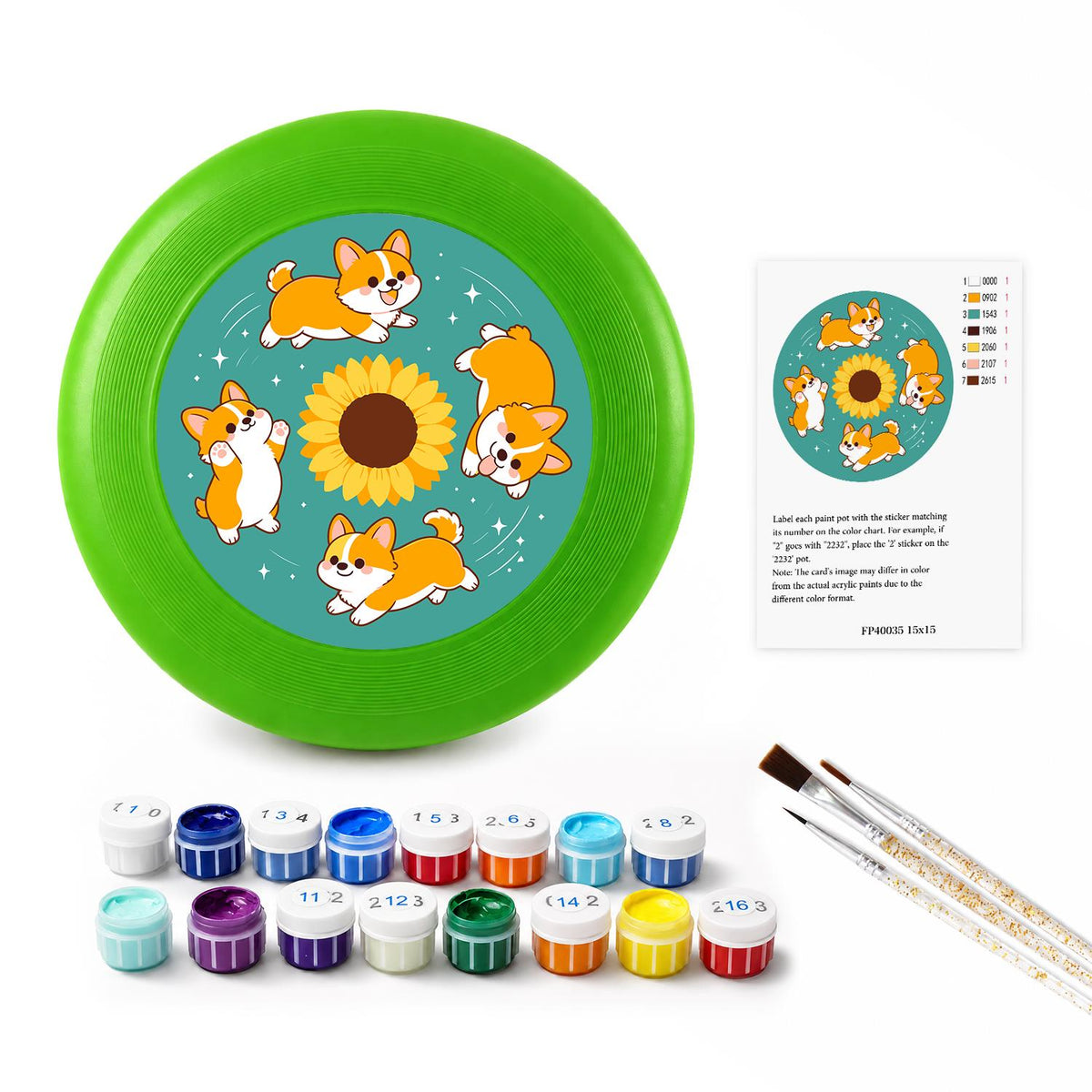 Corgis and Sunflower (Paint by Numbers Flying Disc)
