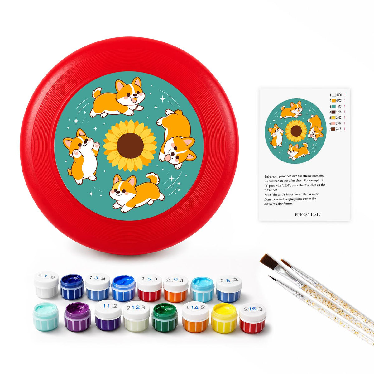Corgis and Sunflower (Paint by Numbers Flying Disc)