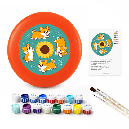 Corgis and Sunflower (Paint by Numbers Flying Disc)