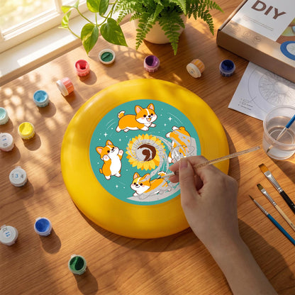 Corgis and Sunflower (Paint by Numbers Flying Disc)