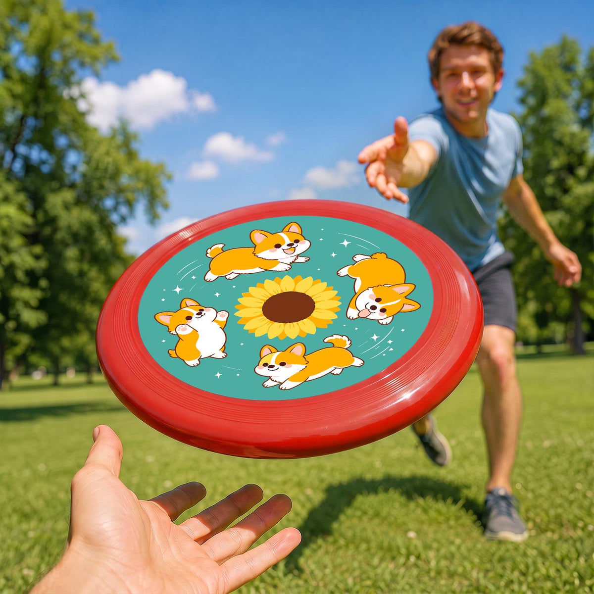 Corgis and Sunflower (Paint by Numbers Flying Disc)