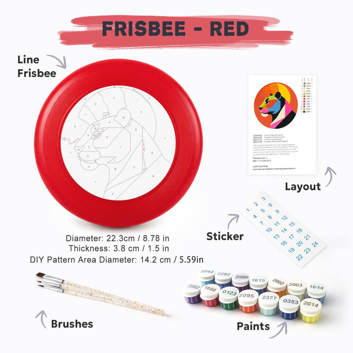 Pink Geometric Lion (Paint by Numbers Flying Disc)