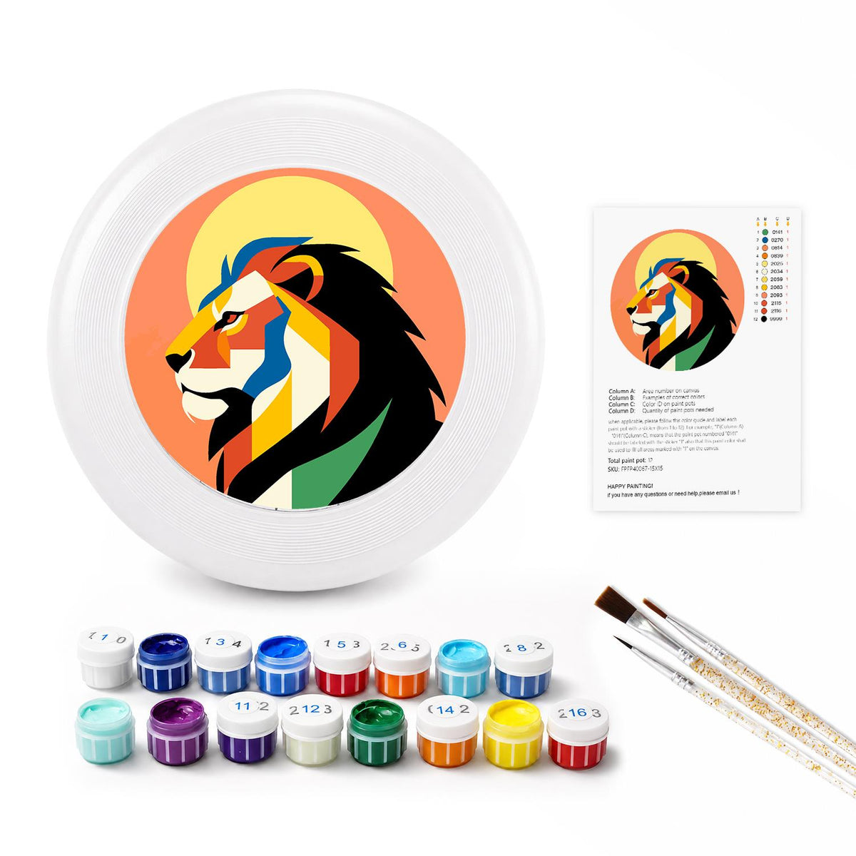 Sunset Geometric Lion (Paint by Numbers Flying Disc)