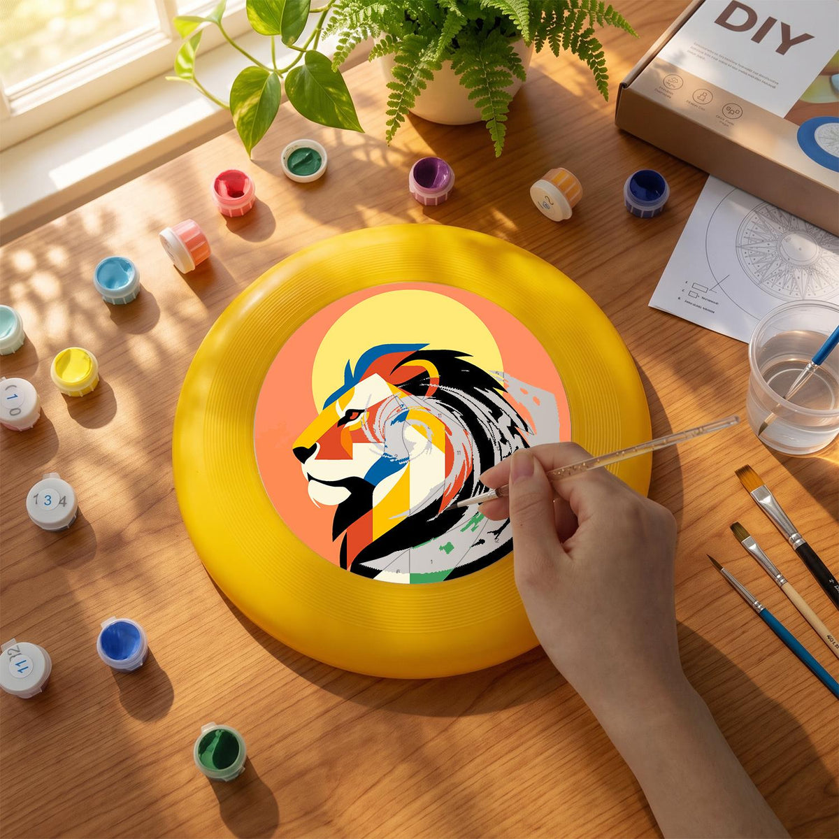 Sunset Geometric Lion (Paint by Numbers Flying Disc)