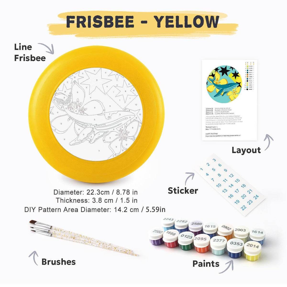 Whale and Yellow Flowers (Paint by Numbers Flying Disc)