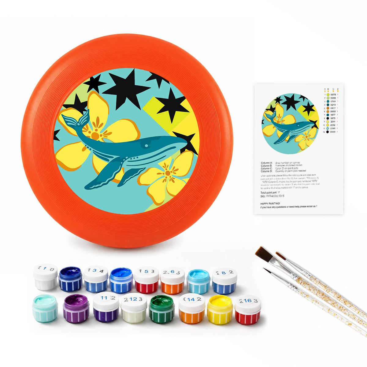 Whale and Yellow Flowers (Paint by Numbers Flying Disc)