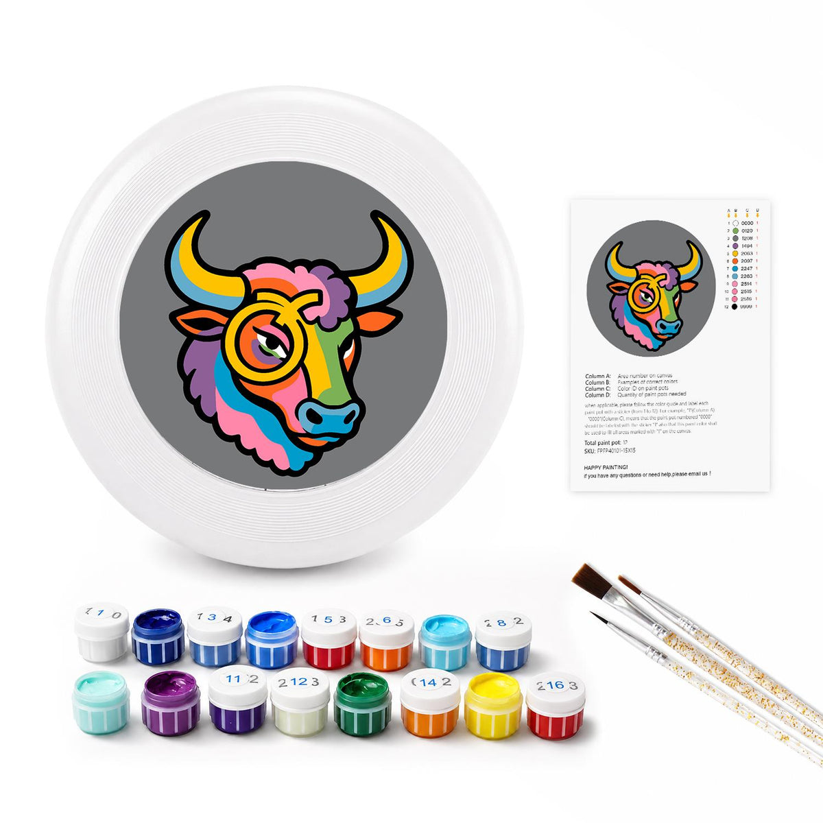 Colourful Bull (Paint by Numbers Flying Disc)