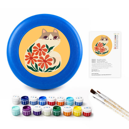 Cat and Red Flowers (Paint by Numbers Flying Disc)