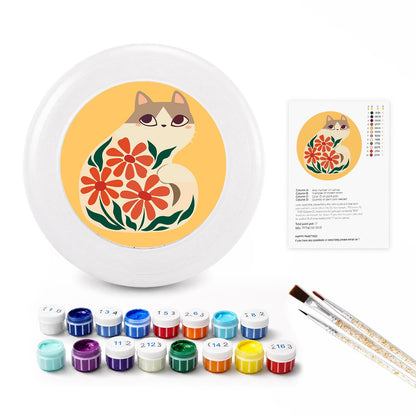 Cat and Red Flowers (Paint by Numbers Flying Disc)
