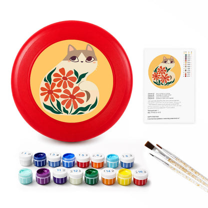 Cat and Red Flowers (Paint by Numbers Flying Disc)