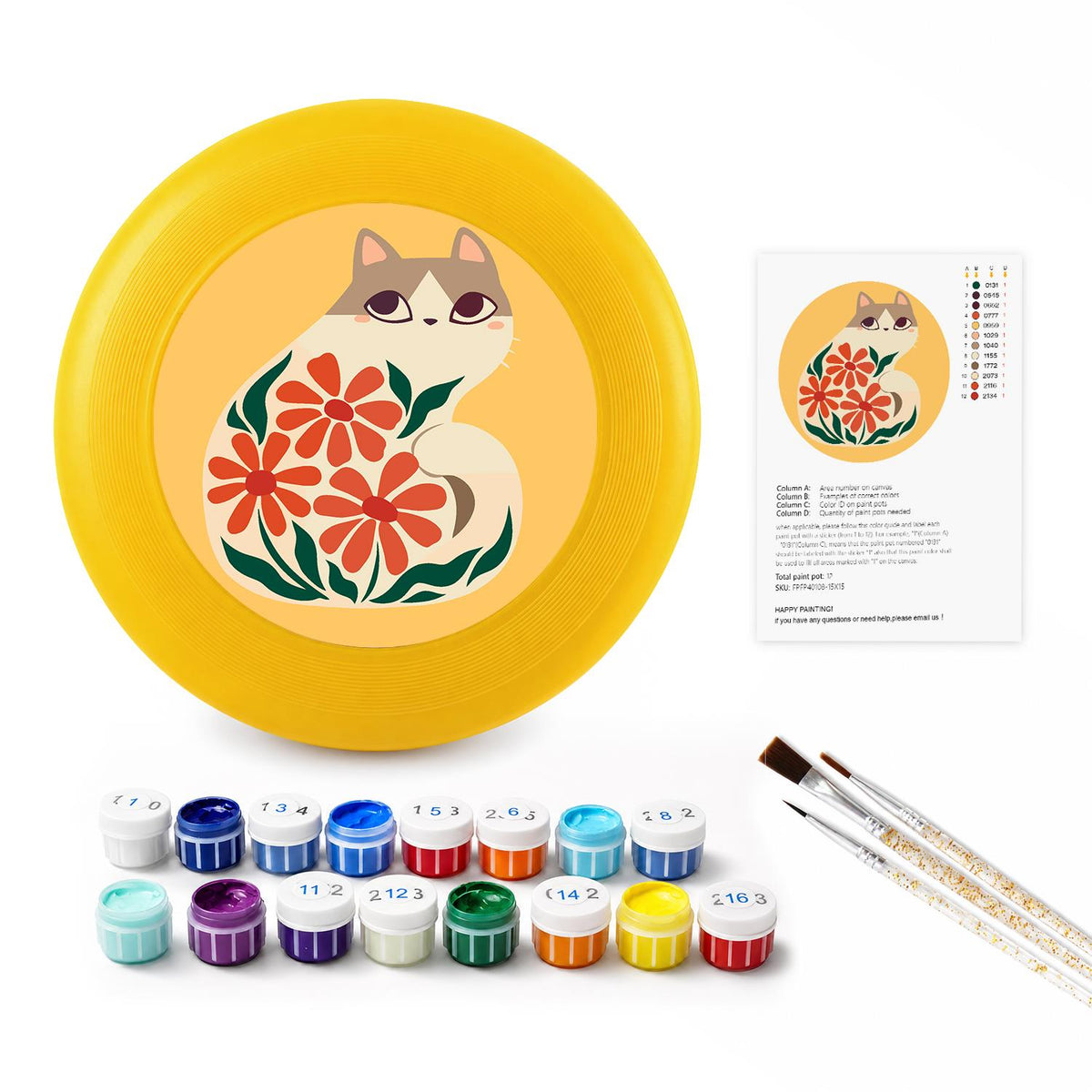 Cat and Red Flowers (Paint by Numbers Flying Disc)