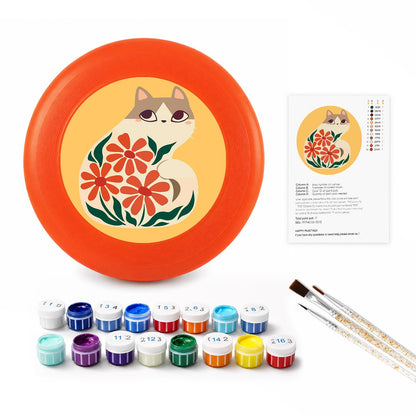 Cat and Red Flowers (Paint by Numbers Flying Disc)