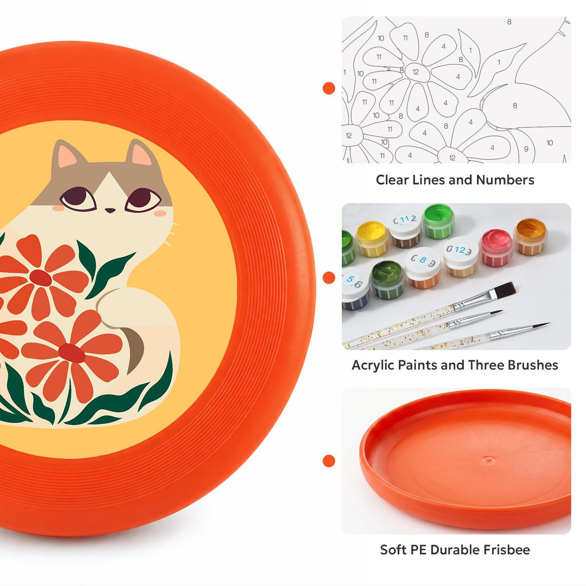 Cat and Red Flowers (Paint by Numbers Flying Disc)