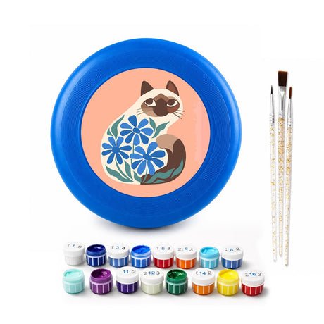 Cat and Blue Flowers (Paint by Numbers Flying Disc)