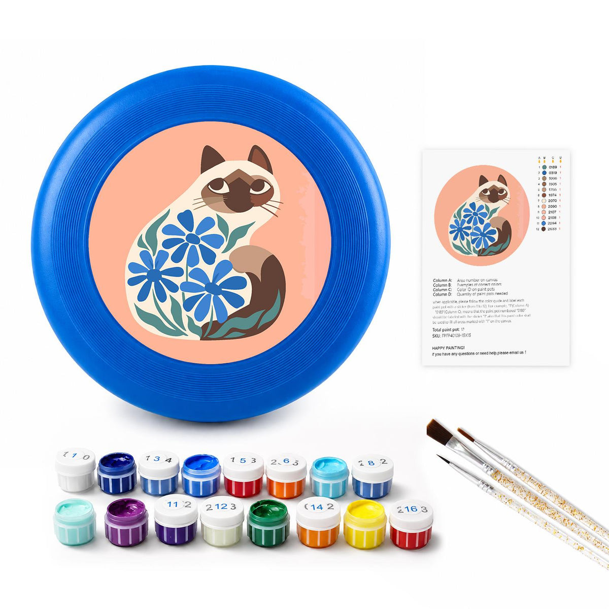Cat and Blue Flowers (Paint by Numbers Flying Disc)