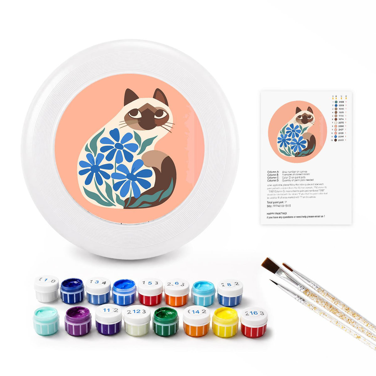 Cat and Blue Flowers (Paint by Numbers Flying Disc)