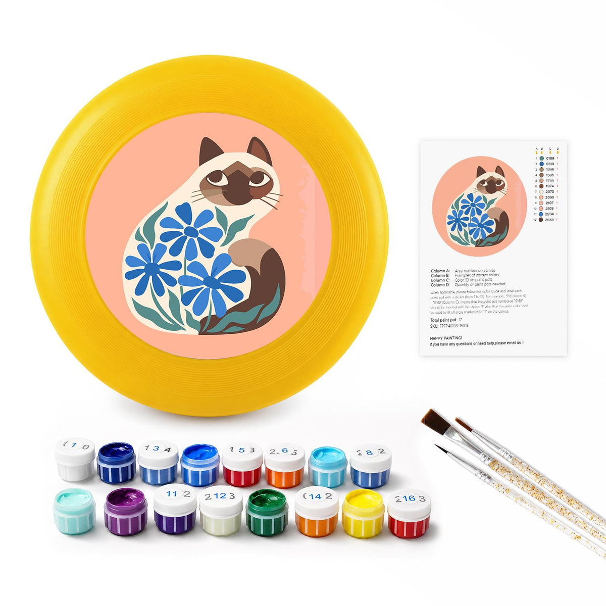 Cat and Blue Flowers (Paint by Numbers Flying Disc)