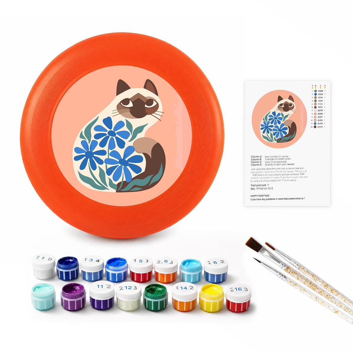 Cat and Blue Flowers (Paint by Numbers Flying Disc)