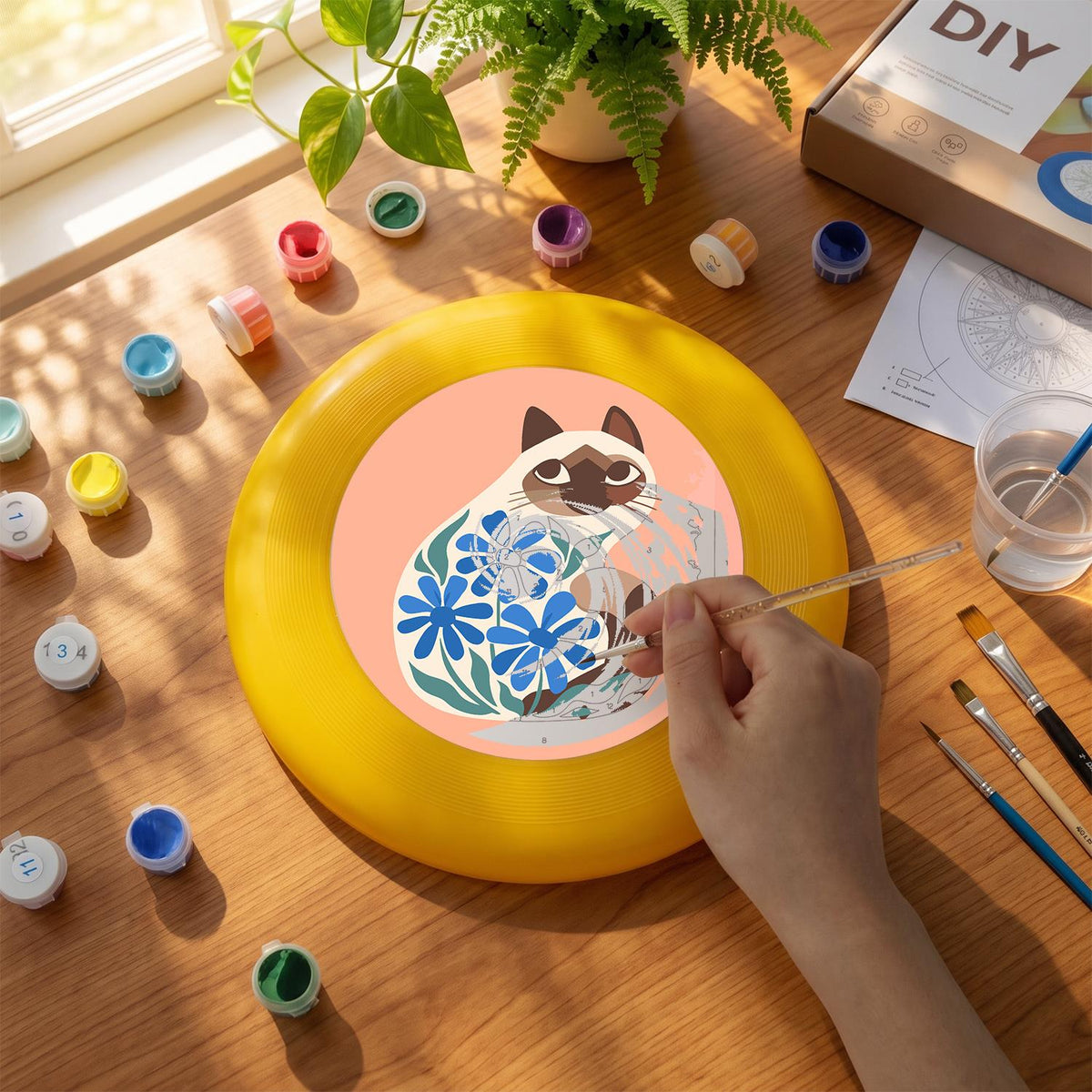 Cat and Blue Flowers (Paint by Numbers Flying Disc)
