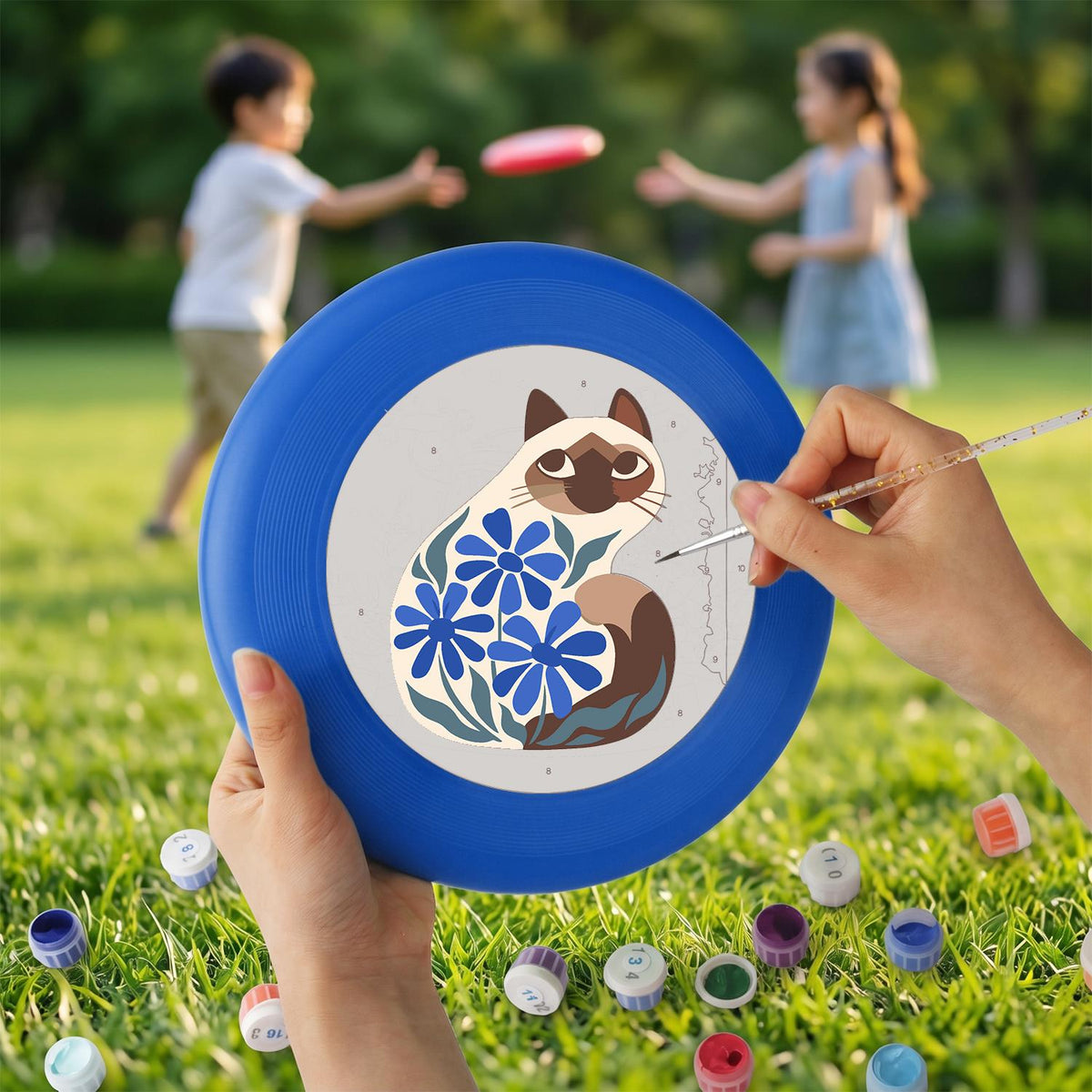 Cat and Blue Flowers (Paint by Numbers Flying Disc)