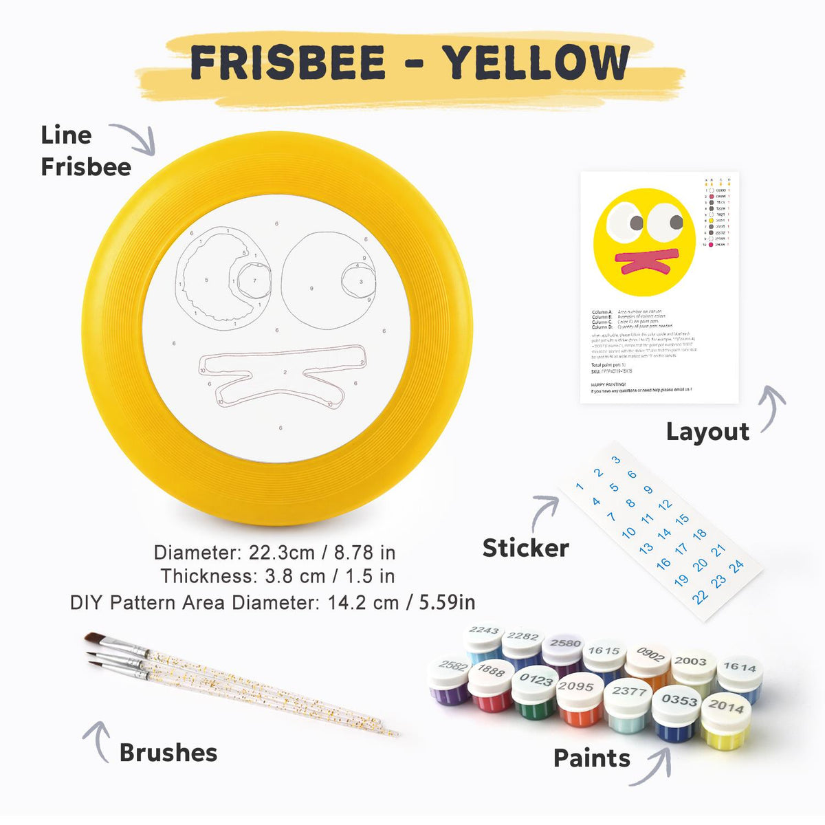 Yellow Silly Face (Paint by Numbers Flying Disc)