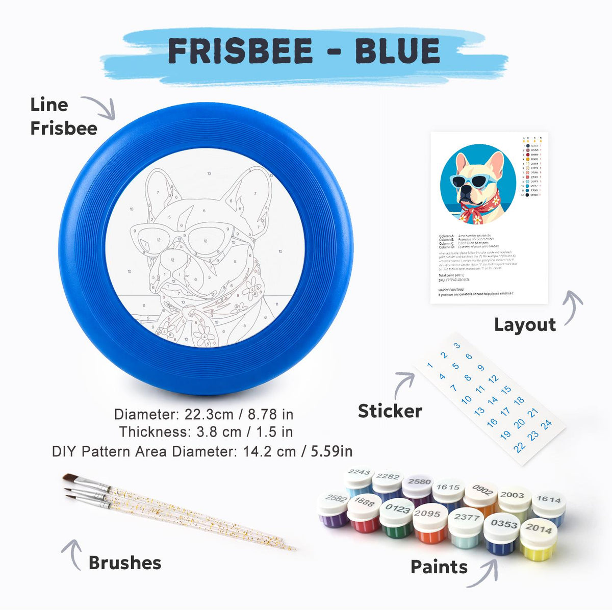 French Bulldog in Sunglasses (Paint by Numbers Flying Disc)