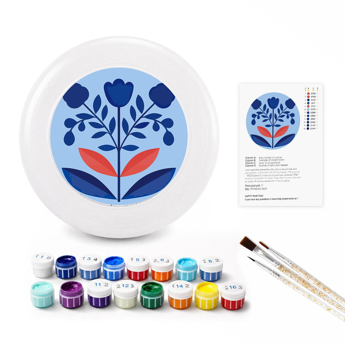 Blue Leaf Bouquet (Paint by Numbers Flying Disc)