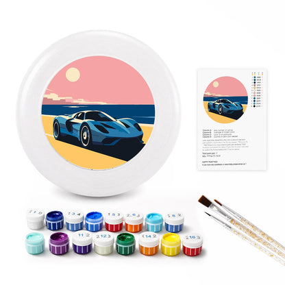 Blue Sports Car at Sunset (Paint by Numbers Flying Disc)