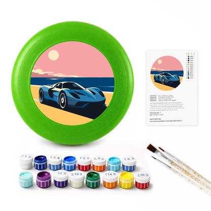 Blue Sports Car at Sunset (Paint by Numbers Flying Disc)
