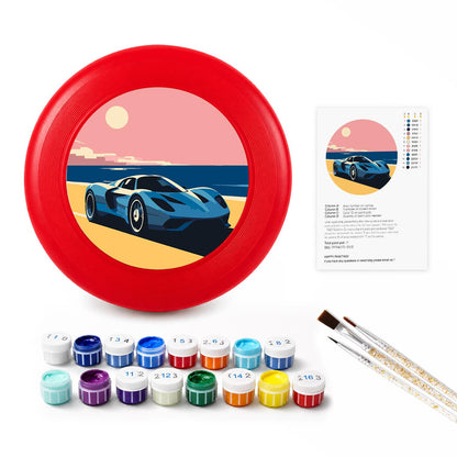 Blue Sports Car at Sunset (Paint by Numbers Flying Disc)