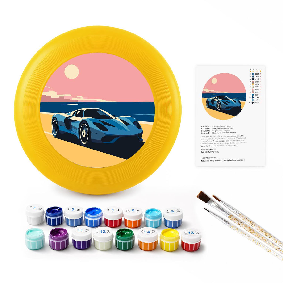 Blue Sports Car at Sunset (Paint by Numbers Flying Disc)