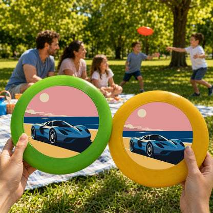 Blue Sports Car at Sunset (Paint by Numbers Flying Disc)