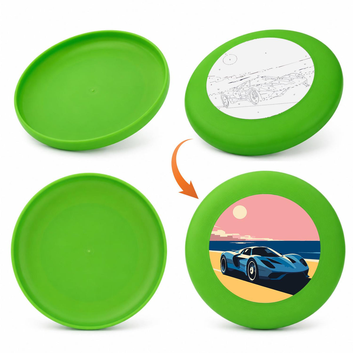 Blue Sports Car at Sunset (Paint by Numbers Flying Disc)