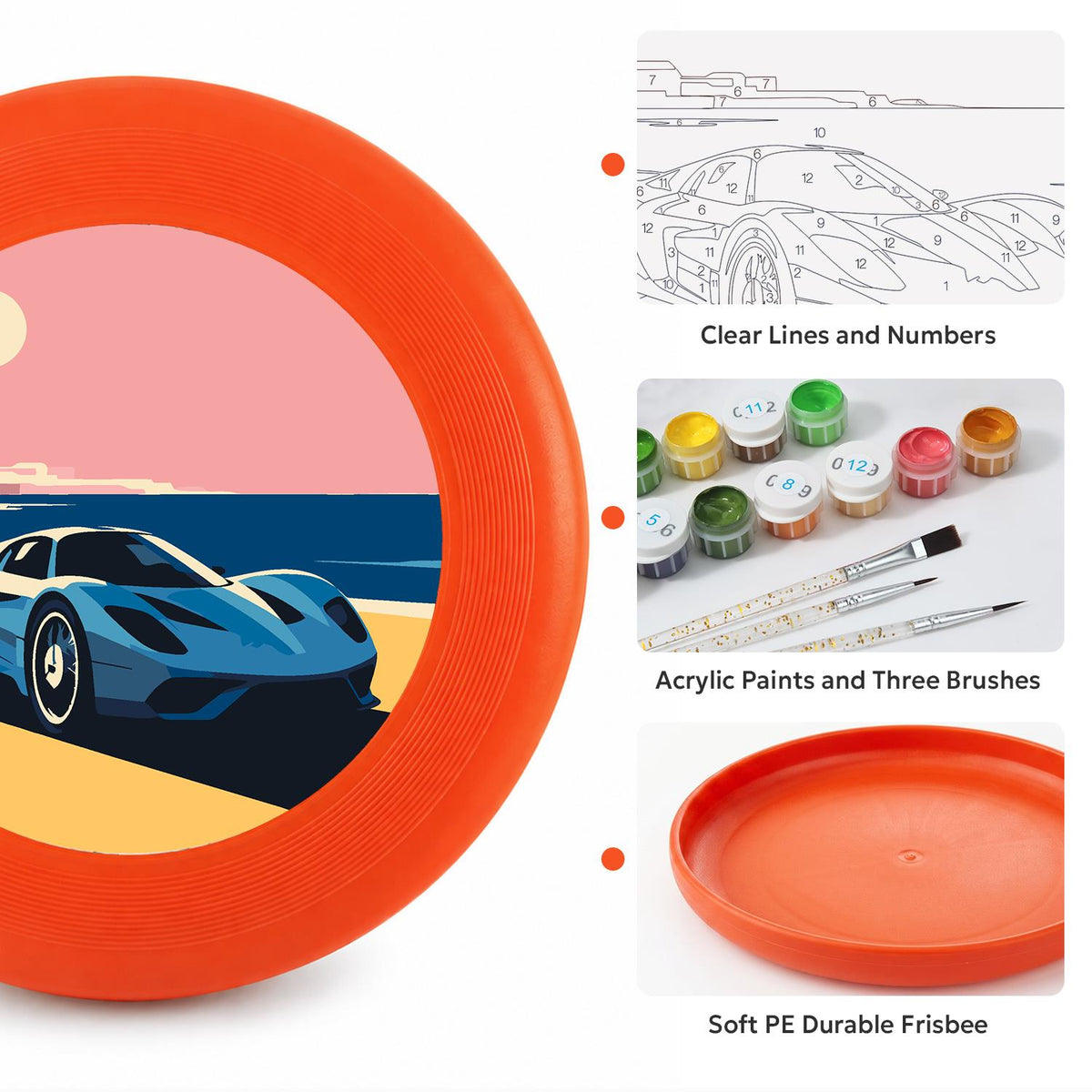 Blue Sports Car at Sunset (Paint by Numbers Flying Disc)