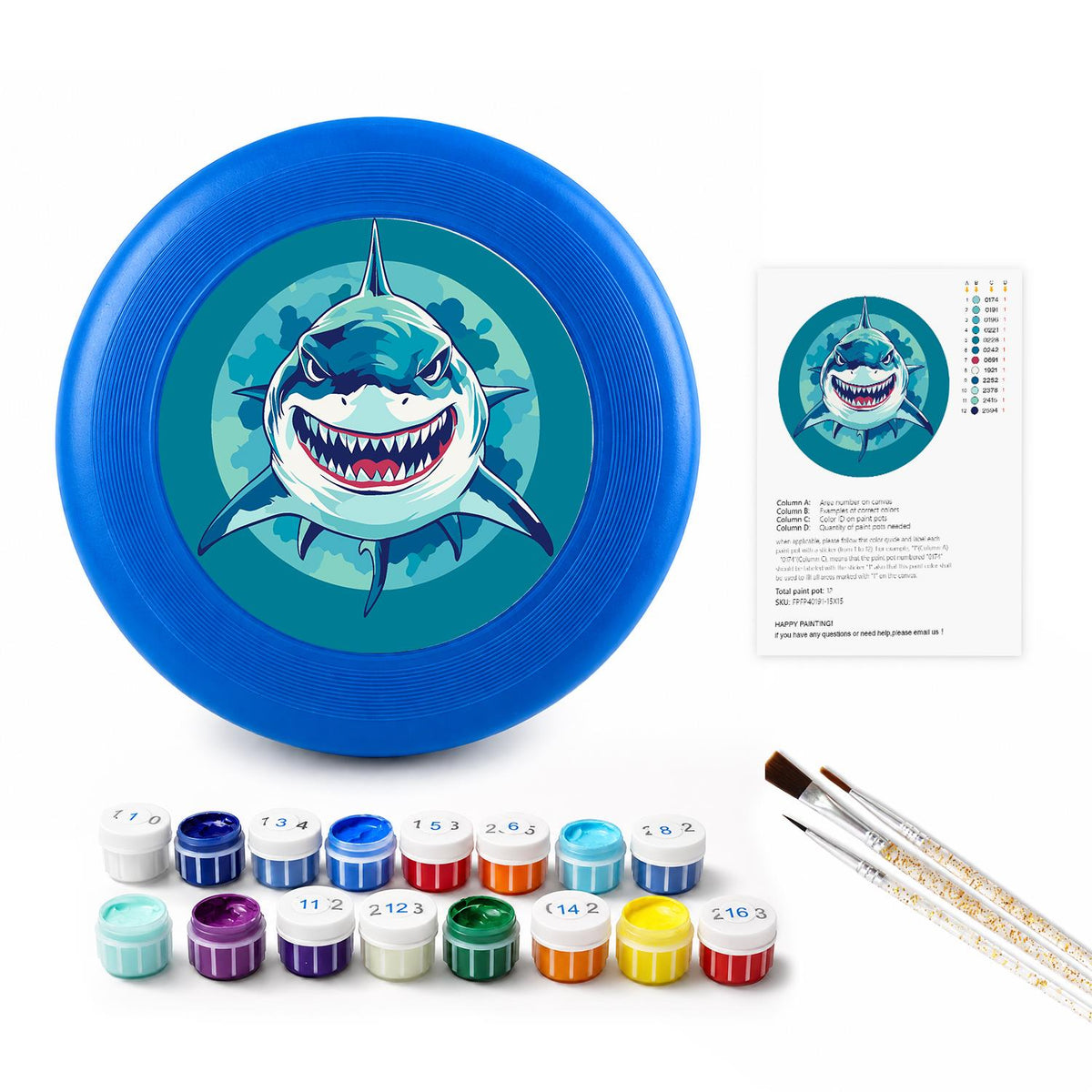 Grinning Blue Shark (Paint by Numbers Flying Disc)