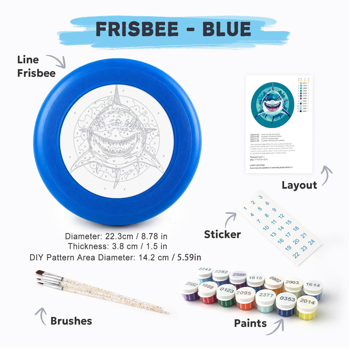Grinning Blue Shark (Paint by Numbers Flying Disc)