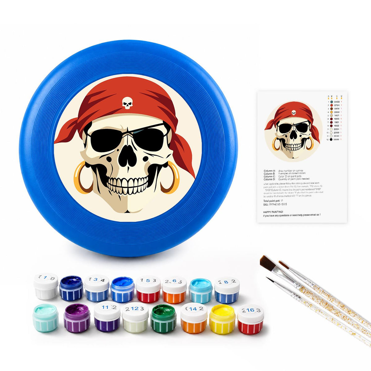 Red Bandana Pirate Skull (Paint by Numbers Flying Disc)