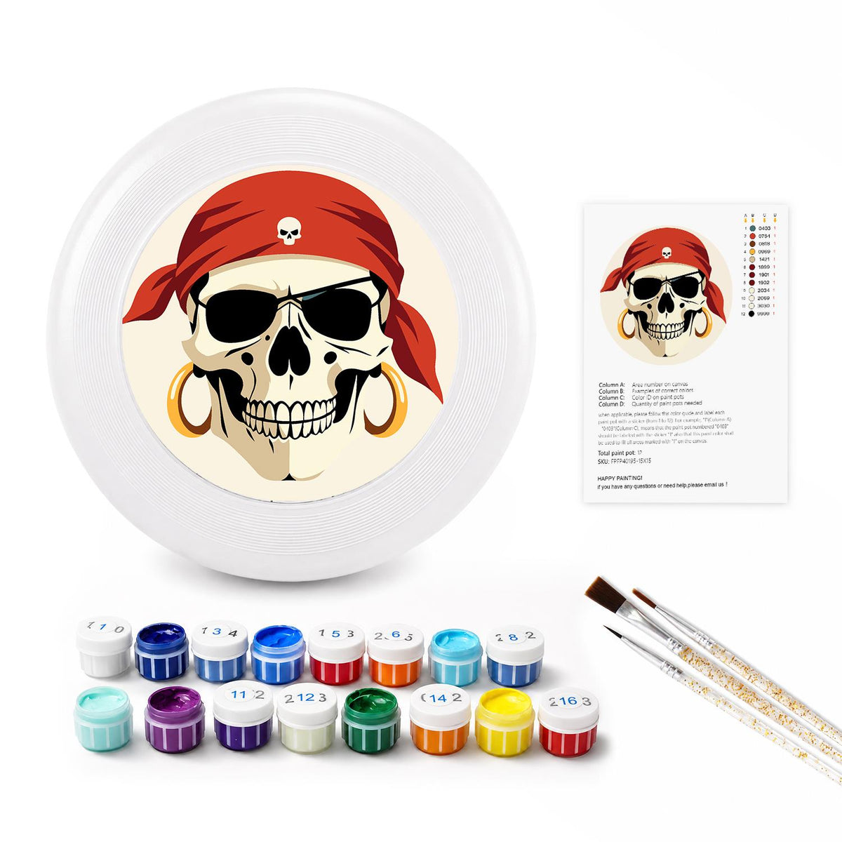 Red Bandana Pirate Skull (Paint by Numbers Flying Disc)