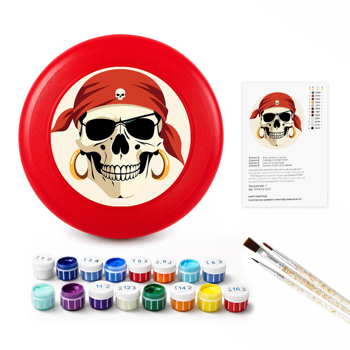 Red Bandana Pirate Skull (Paint by Numbers Flying Disc)