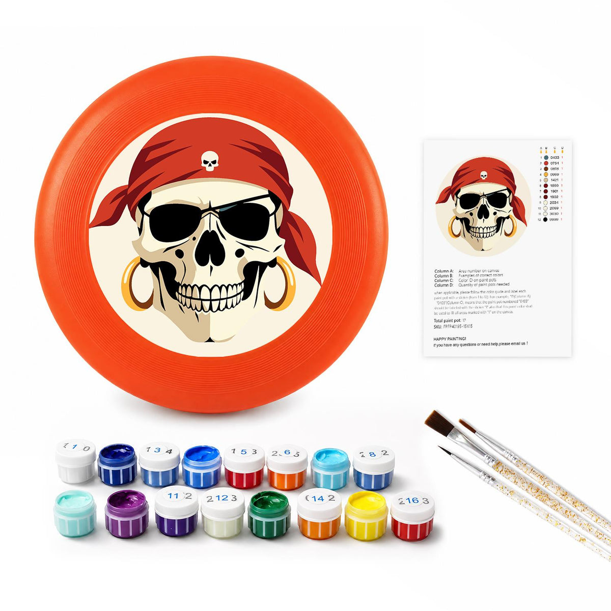 Red Bandana Pirate Skull (Paint by Numbers Flying Disc)