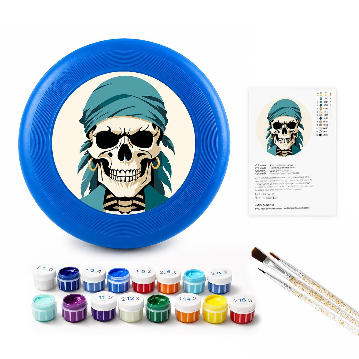 Teal Bandana Pirate Skull (Paint by Numbers Flying Disc)