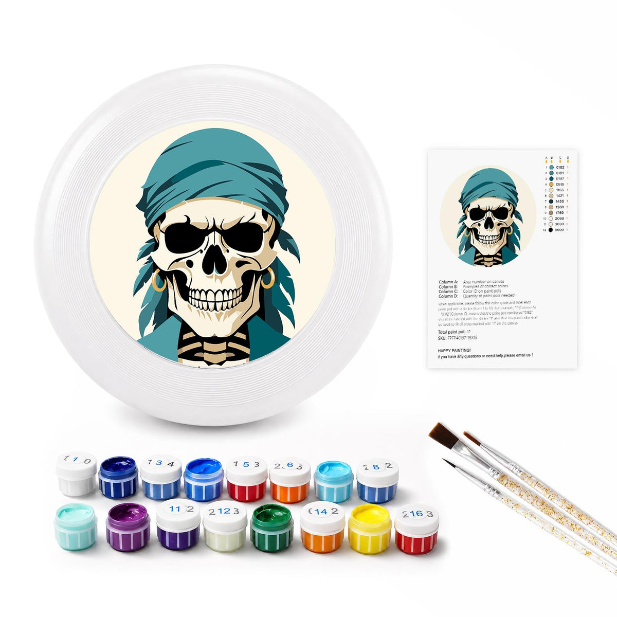Teal Bandana Pirate Skull (Paint by Numbers Flying Disc)
