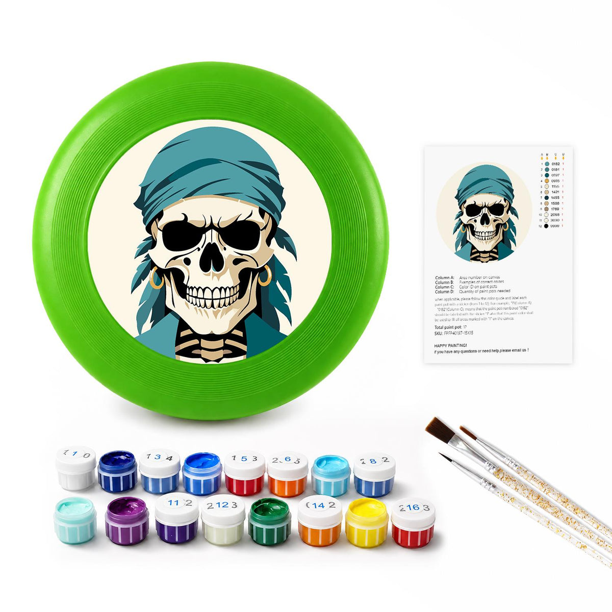 Teal Bandana Pirate Skull (Paint by Numbers Flying Disc)
