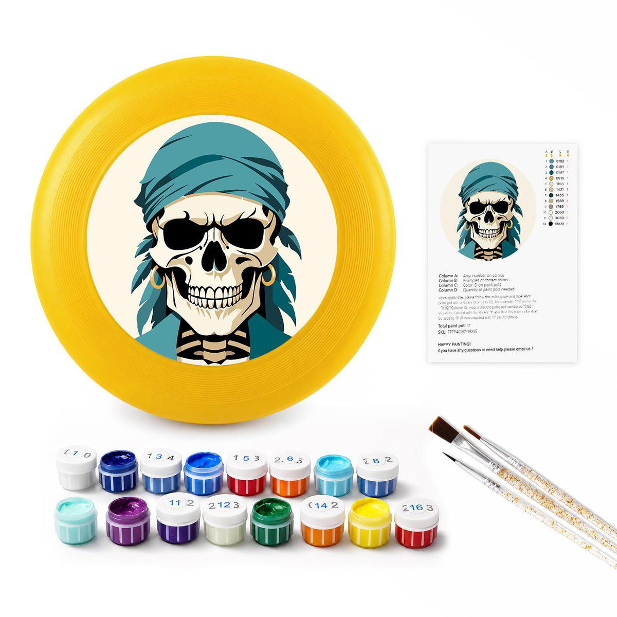 Teal Bandana Pirate Skull (Paint by Numbers Flying Disc)