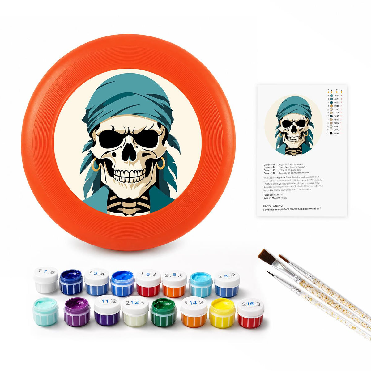 Teal Bandana Pirate Skull (Paint by Numbers Flying Disc)
