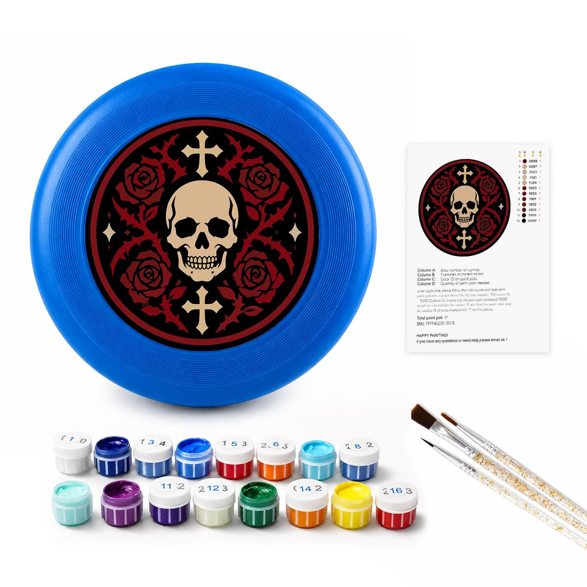 Skull and Red Roses (Paint by Numbers Flying Disc)