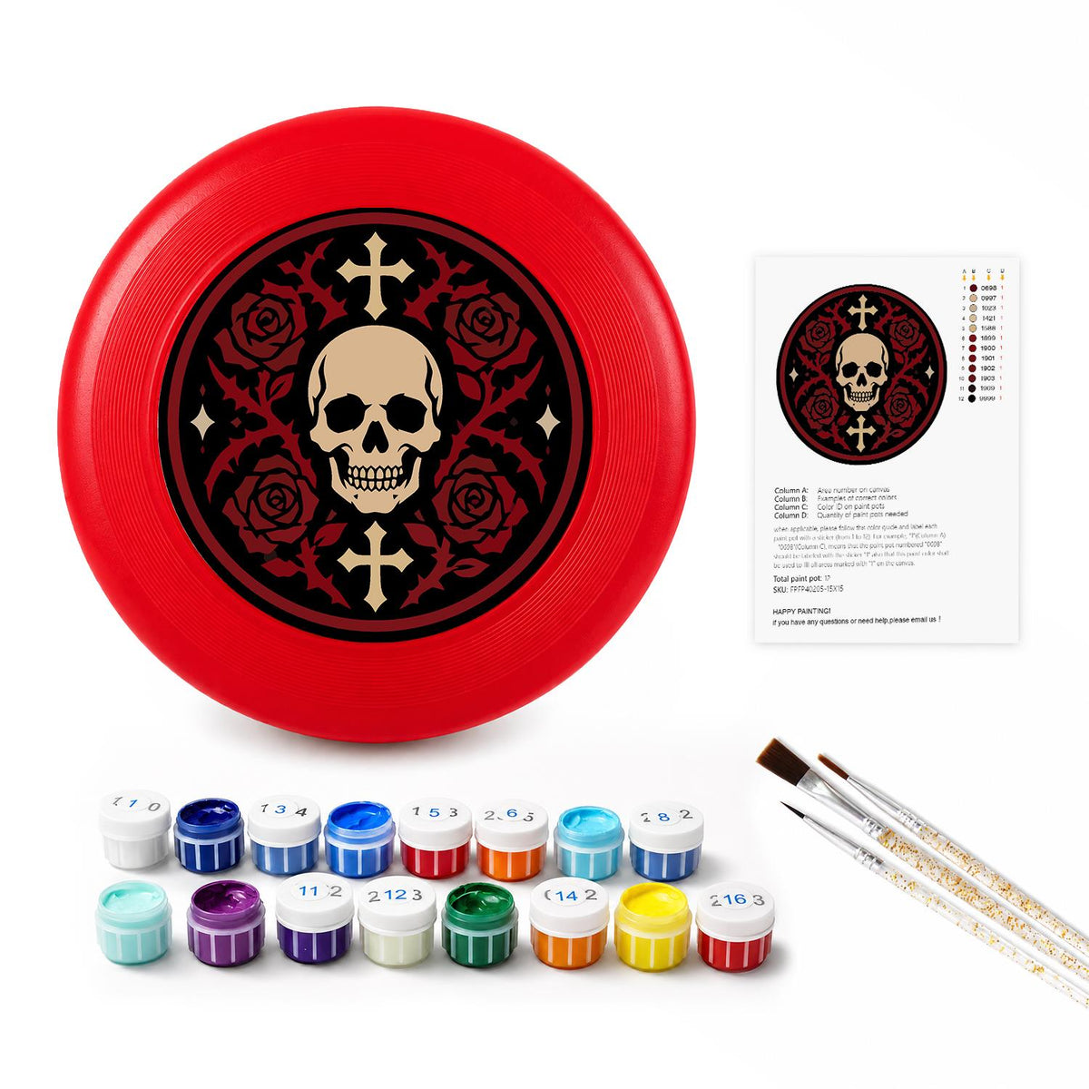 Skull and Red Roses (Paint by Numbers Flying Disc)